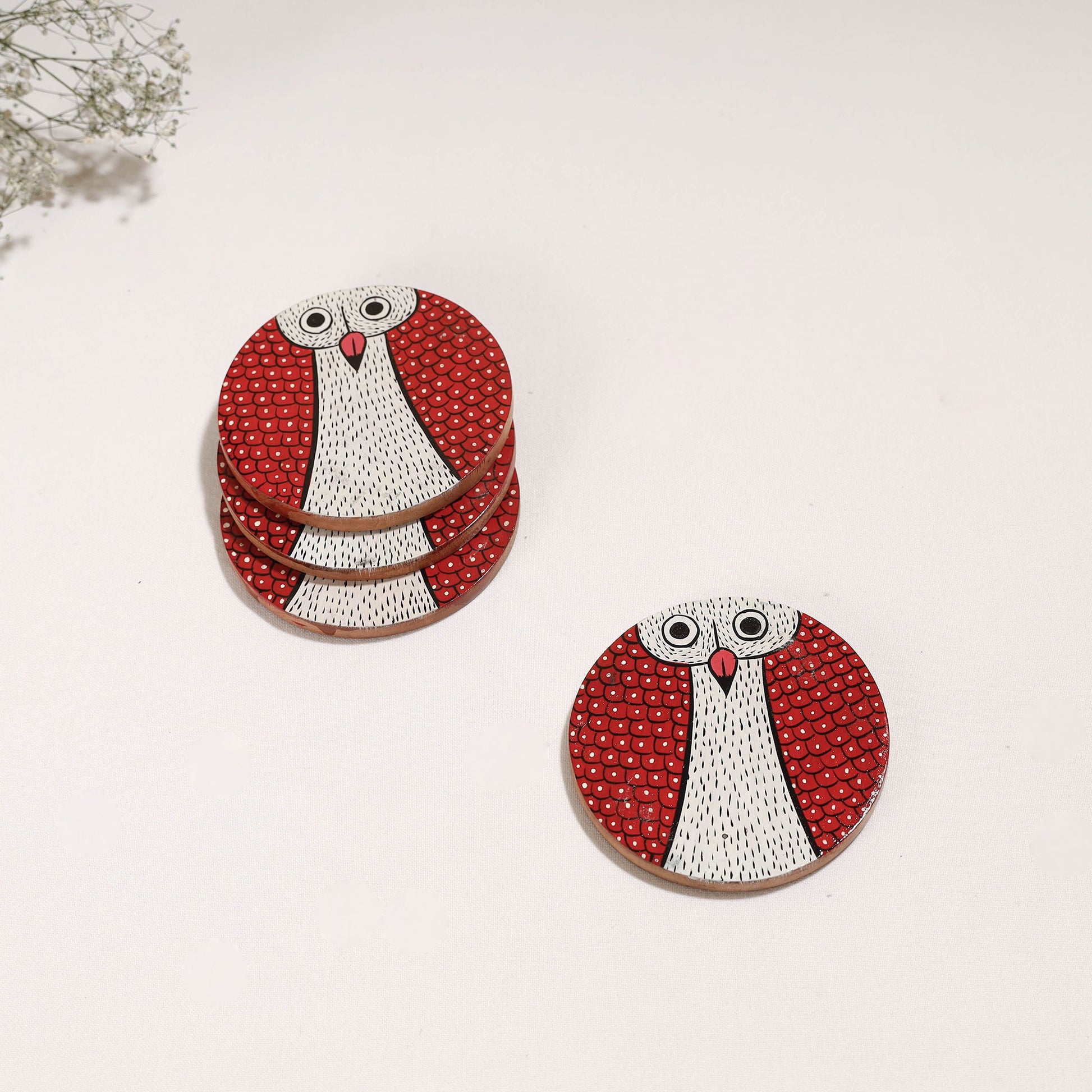 Bengal Patua Handpainted Akashmoni Wooden Coasters (Set of 4)