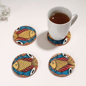 Bengal Patua Handpainted Akashmoni Wooden Coasters (Set of 4)