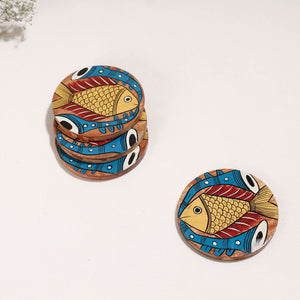 Bengal Patua Handpainted Akashmoni Wooden Coasters (Set of 4)