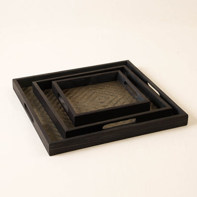 Black - Kadam Haat Handmade Bamboo Square Tray ( Set of 3)