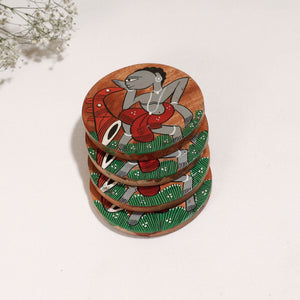 Bengal Patua Handpainted Akashmoni Wooden Coasters (Set of 4)