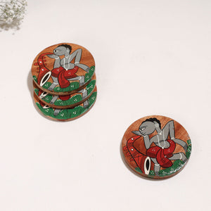 Bengal Patua Handpainted Akashmoni Wooden Coasters (Set of 4)