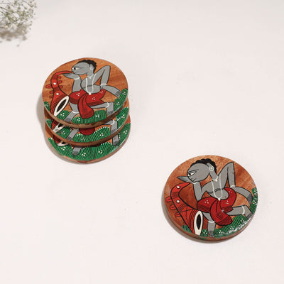 Bengal Patua Handpainted Akashmoni Wooden Coasters (Set of 4)