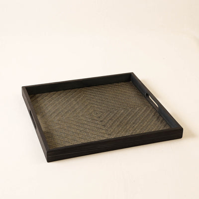 Black - Kadam Haat Handmade Bamboo Square Tray ( Set of 3)