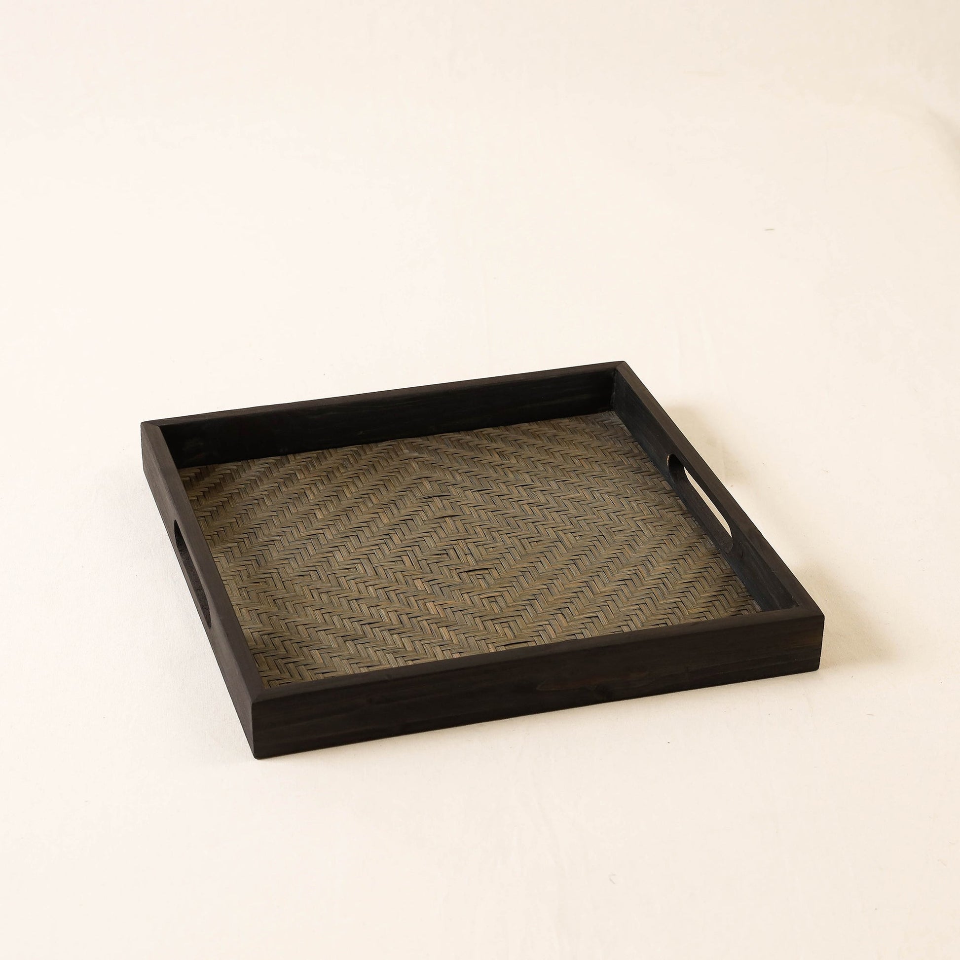 Black - Kadam Haat Handmade Bamboo Square Tray ( Set of 3)