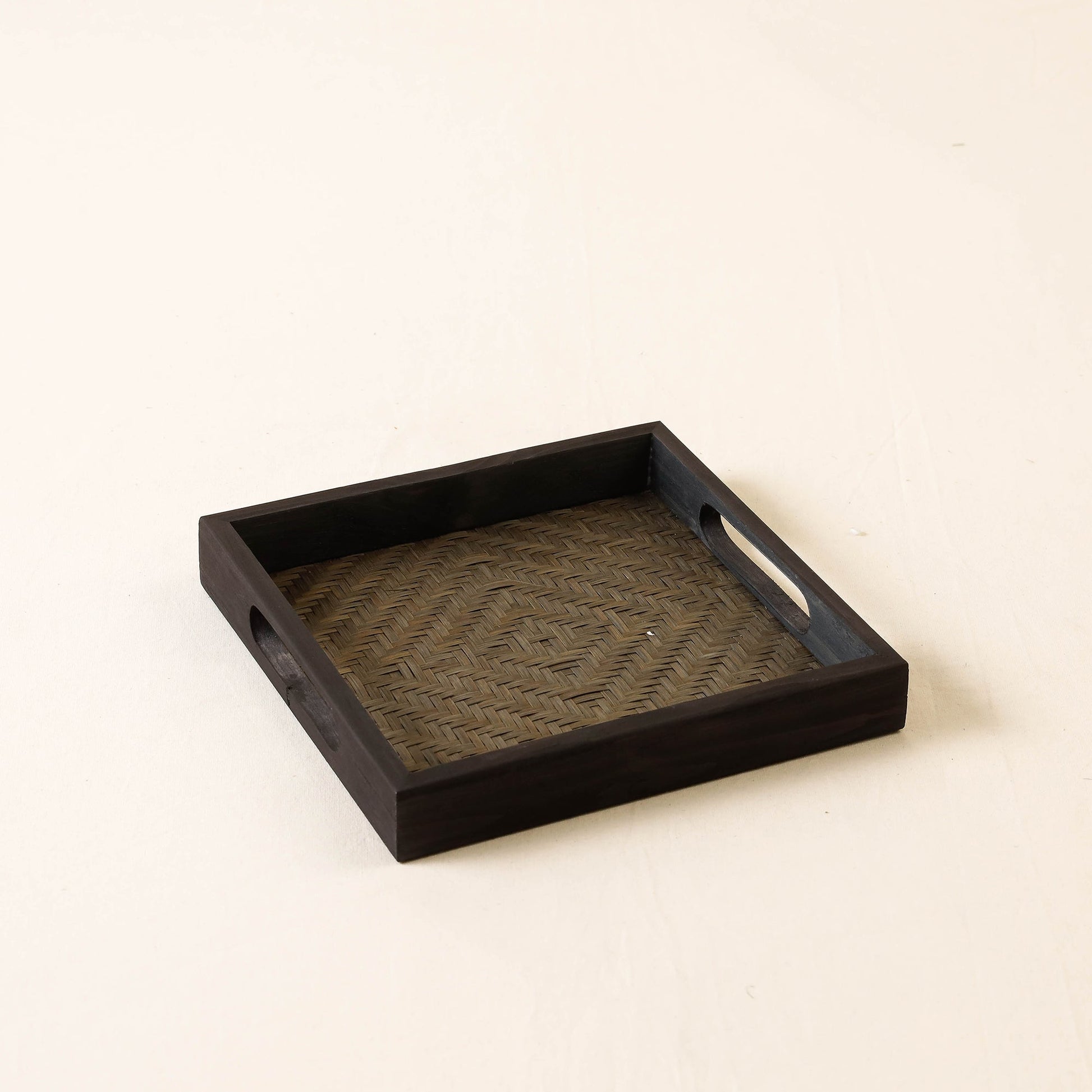 Black - Kadam Haat Handmade Bamboo Square Tray ( Set of 3)