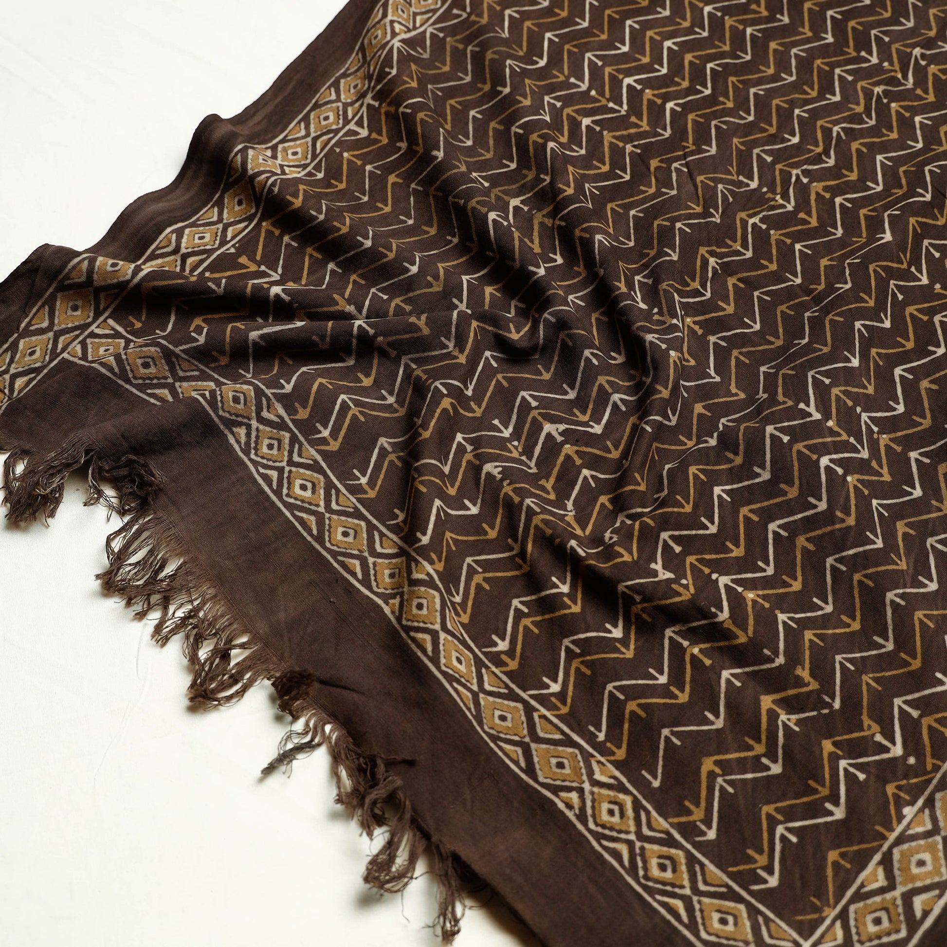 Brown - Akola Block Printed Pure Handloom Cotton Towel