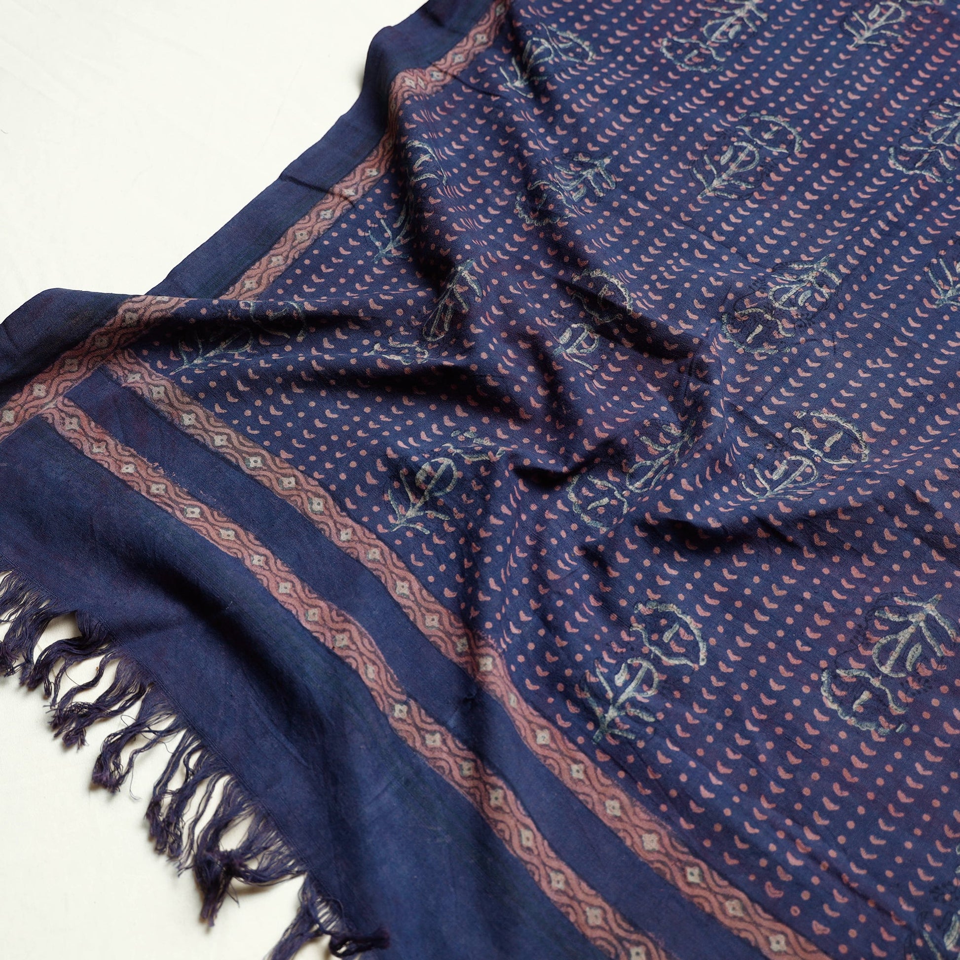 Blue - Akola Block Printed Pure Handloom Cotton Towel