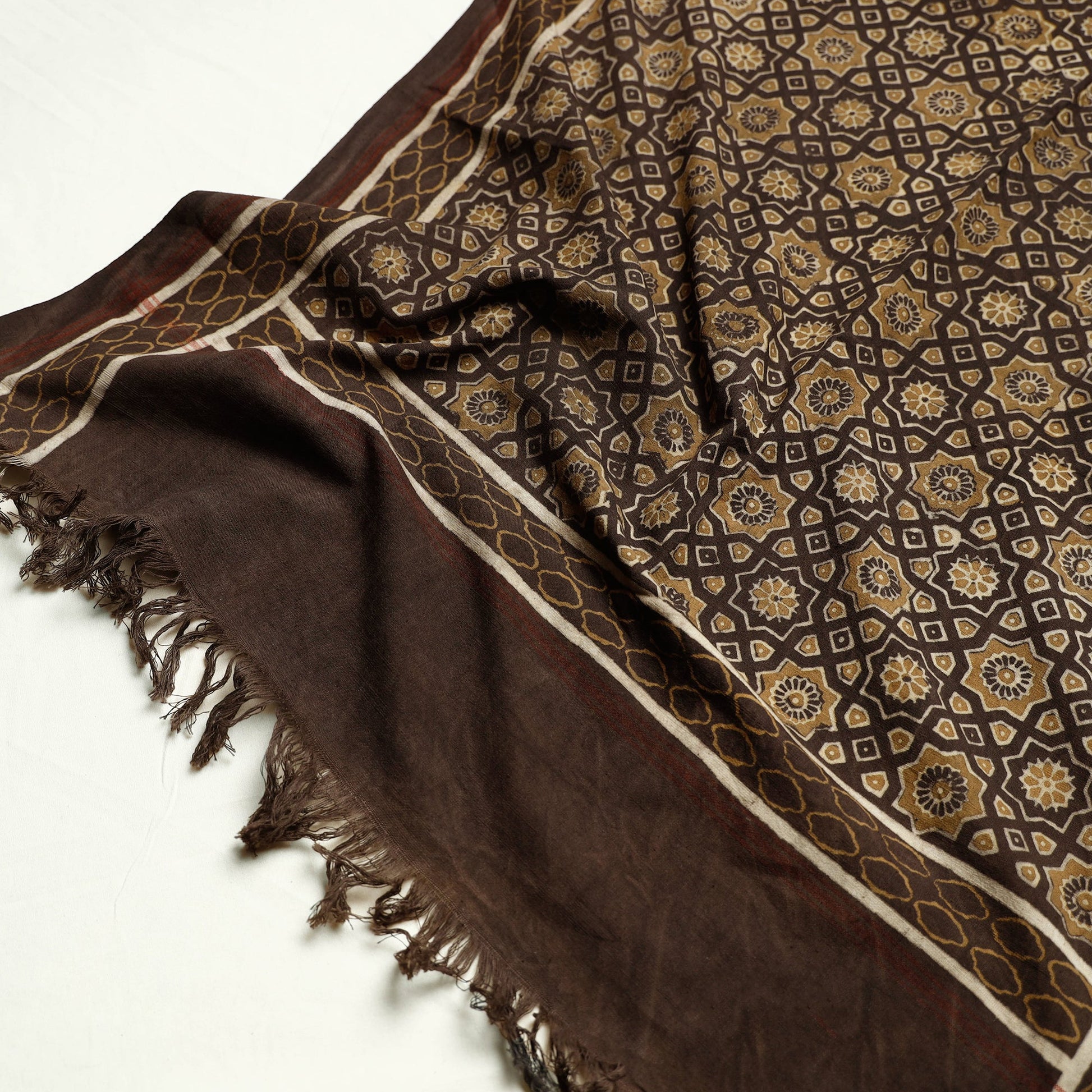 Brown - Akola Block Printed Pure Handloom Cotton Towel