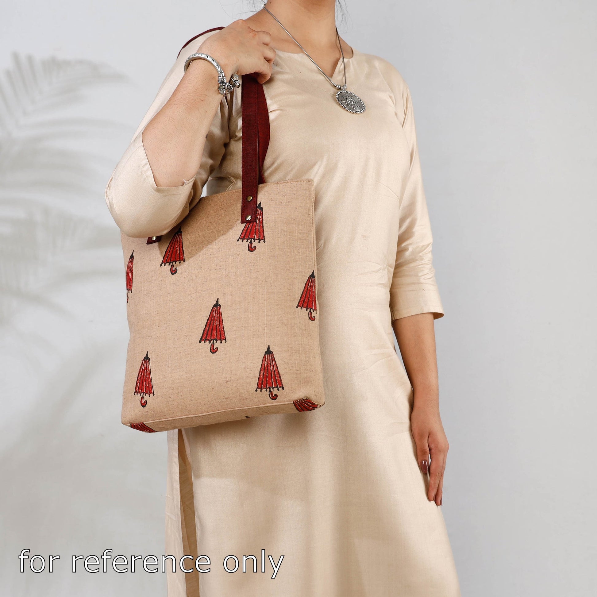 Beige - Handcrafted Sanganeri Printed Leather Hand Bag