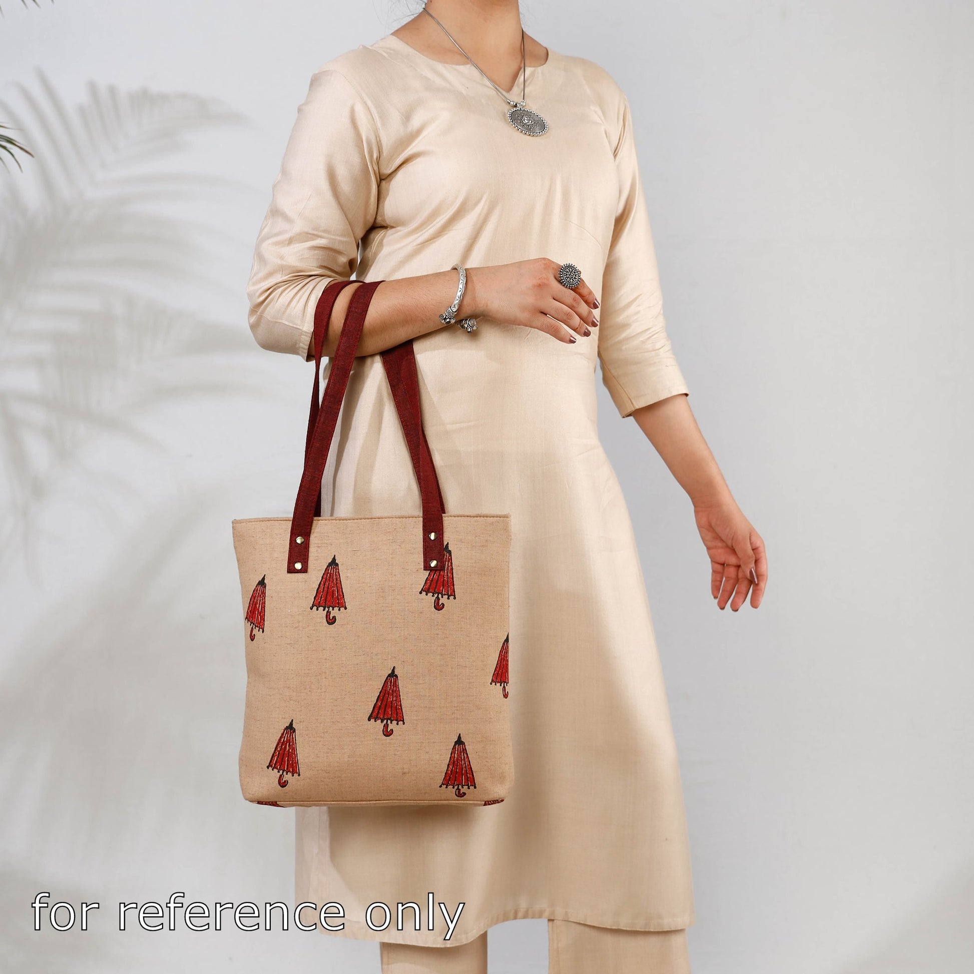 Beige - Handcrafted Sanganeri Printed Leather Hand Bag