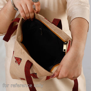Beige - Handcrafted Sanganeri Printed Leather Hand Bag