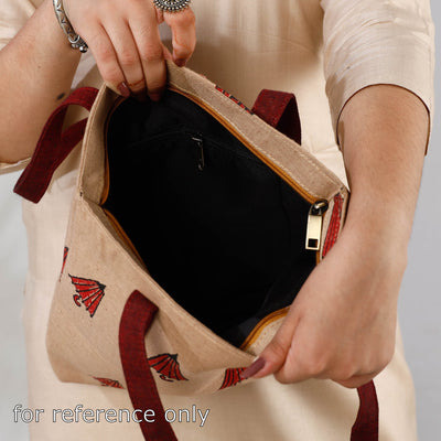 Beige - Handcrafted Sanganeri Printed Leather Hand Bag