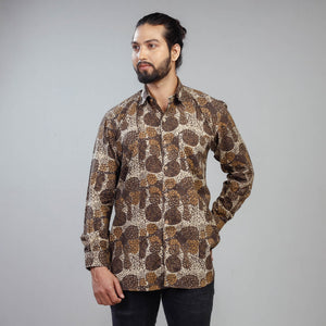 Brown - Akola Block Printing Cotton Men Full Sleeve Shirt