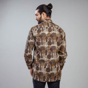 Brown - Akola Block Printing Cotton Men Full Sleeve Shirt