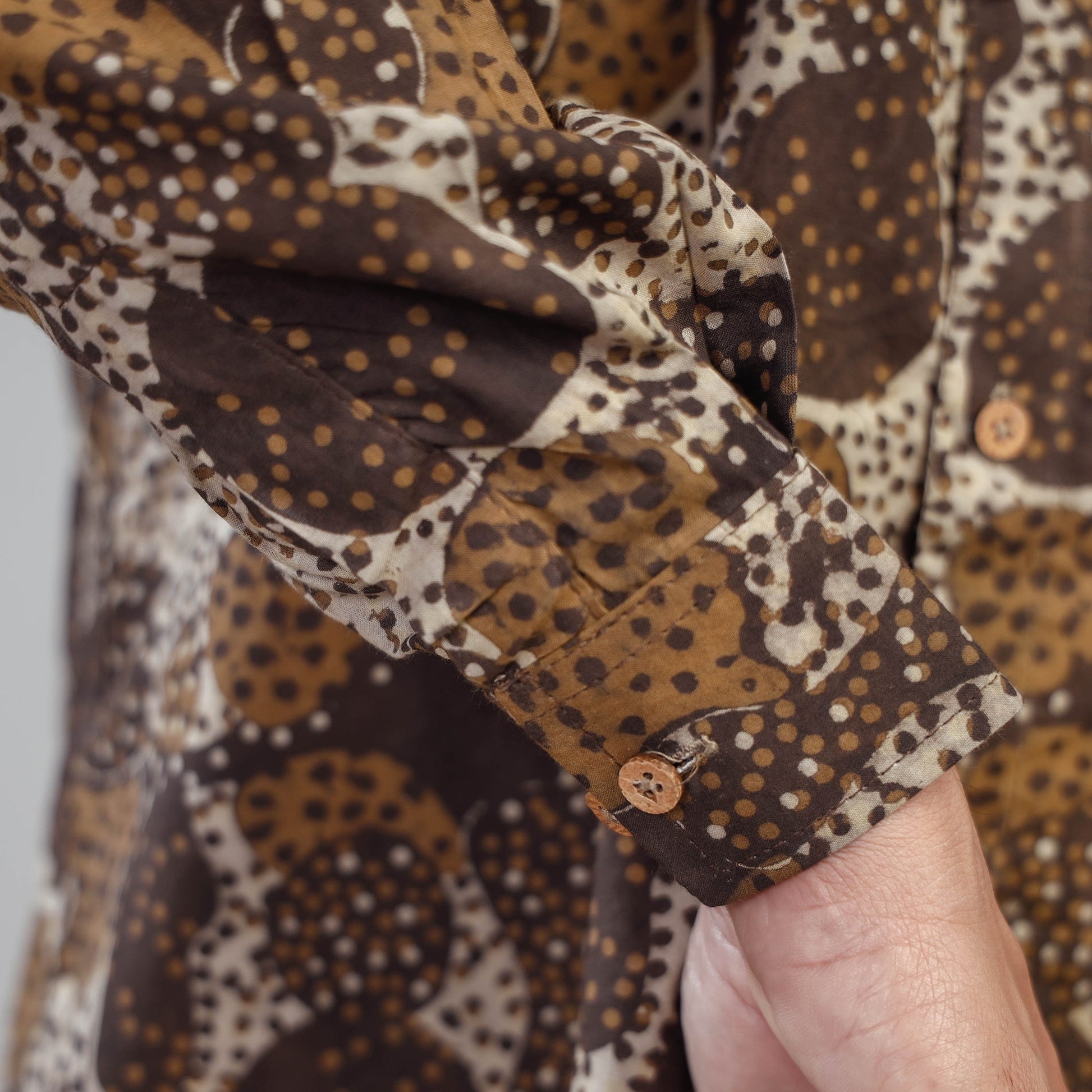 Brown - Akola Block Printing Cotton Men Full Sleeve Shirt