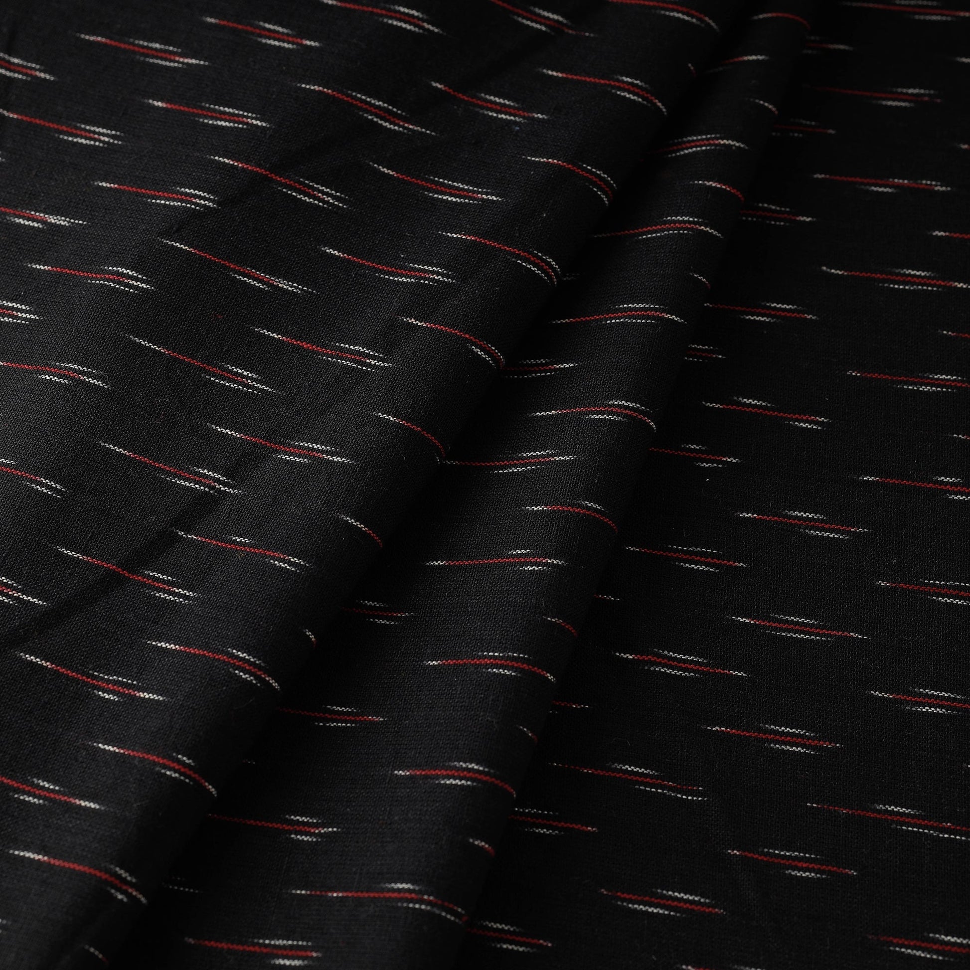 Black with Red Cotton Pochampally Ikat Fabric 02