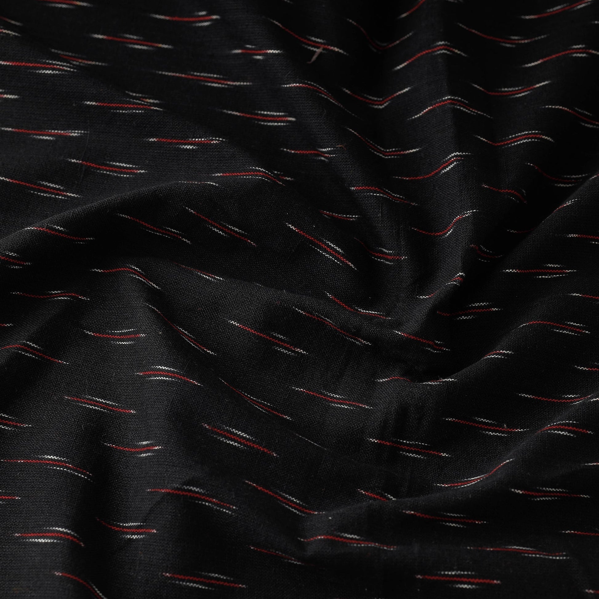 Black with Red Cotton Pochampally Ikat Fabric 02
