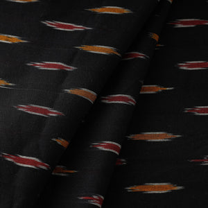 Black With Orange & Red Butta Pochampally Ikat Weave Cotton Fabric 04