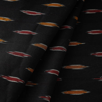 Black With Orange & Red Butta Pochampally Ikat Weave Cotton Fabric 04