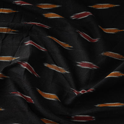 Black With Orange & Red Butta Pochampally Ikat Weave Cotton Fabric 04