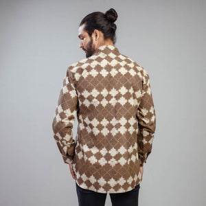 Brown - Akola Block Printing Cotton Men Full Sleeve Shirt