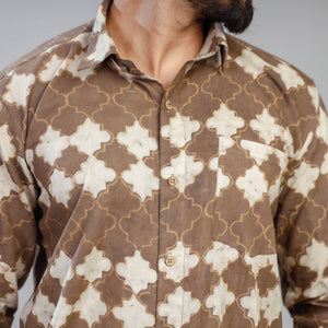 Brown - Akola Block Printing Cotton Men Full Sleeve Shirt