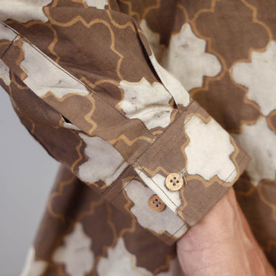 Brown - Akola Block Printing Cotton Men Full Sleeve Shirt