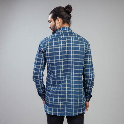Blue - Akola Block Printing Cotton Men Full Sleeve Shirt