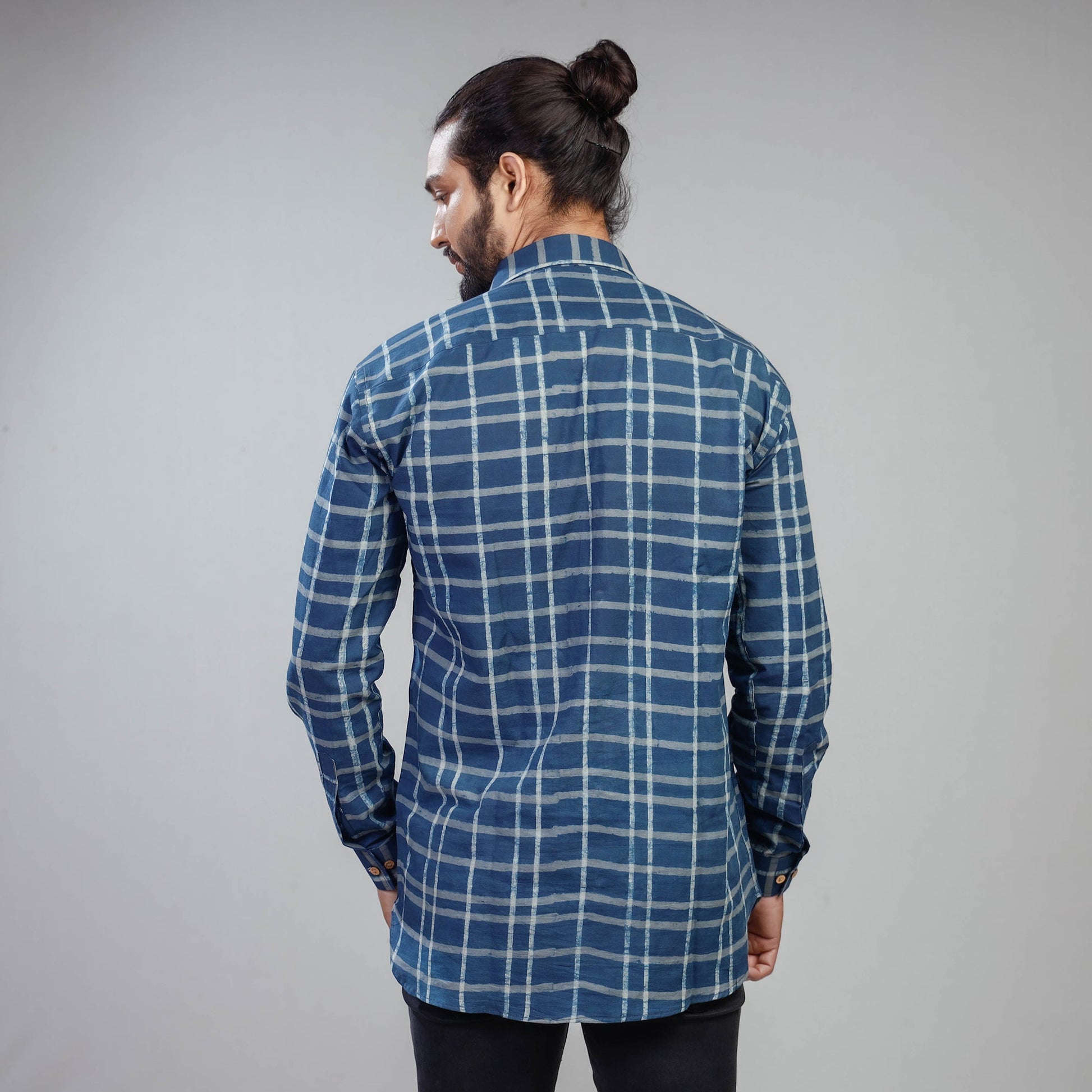 Blue - Akola Block Printing Cotton Men Full Sleeve Shirt