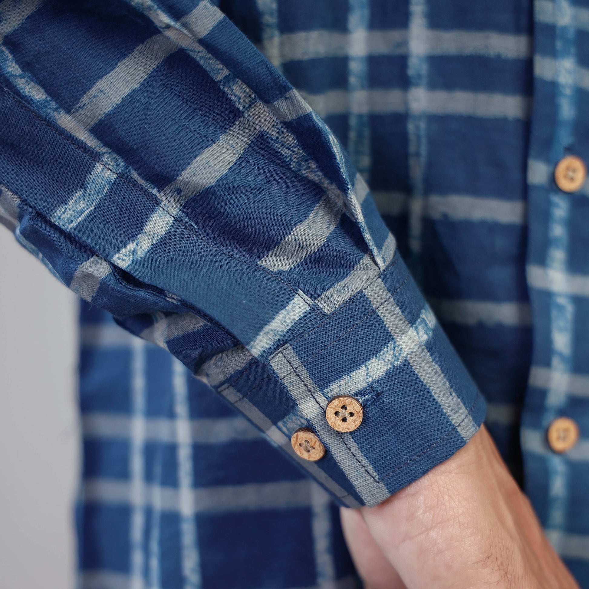 Blue - Akola Block Printing Cotton Men Full Sleeve Shirt