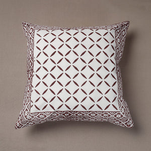 Brown - Sanganeri Block Printed Cotton Cushion Cover (16 x 16 in)
