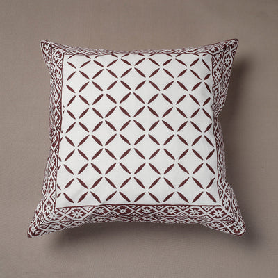 Brown - Sanganeri Block Printed Cotton Cushion Cover (16 x 16 in)