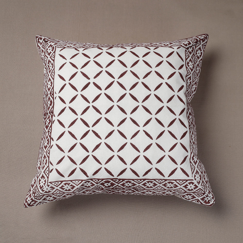 Brown - Sanganeri Block Printed Cotton Cushion Cover (16 x 16 in)