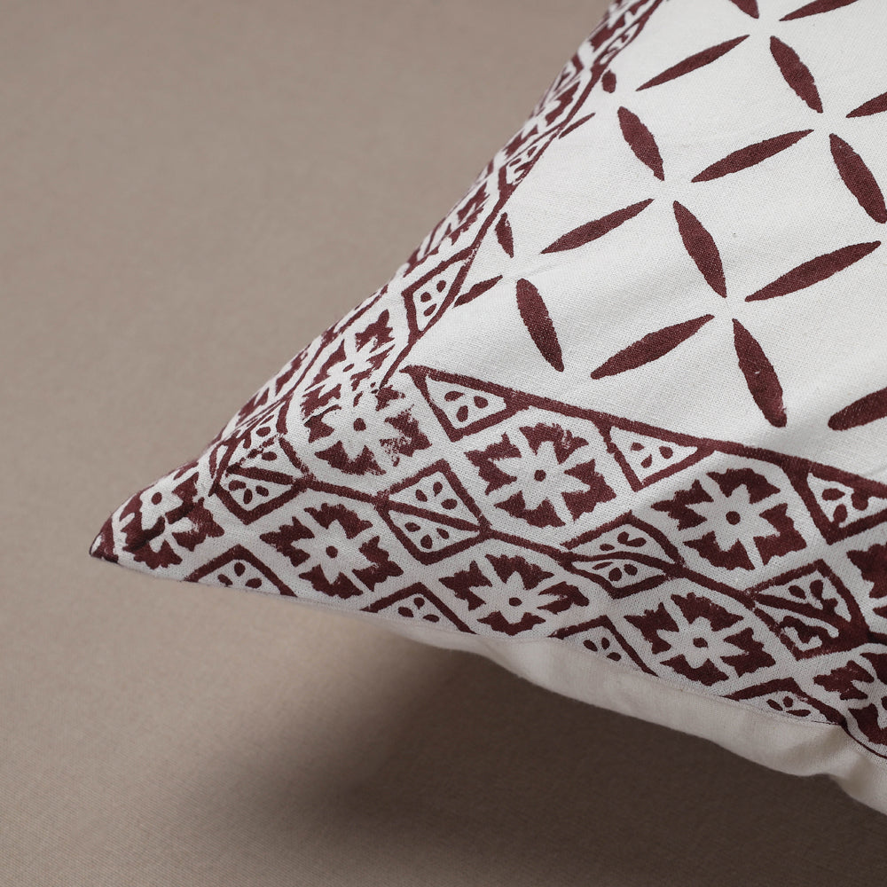 Brown - Sanganeri Block Printed Cotton Cushion Cover (16 x 16 in)