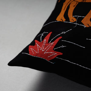 Black - Pipli Applique Work Cotton Cushion Cover (16 x 16 in)
