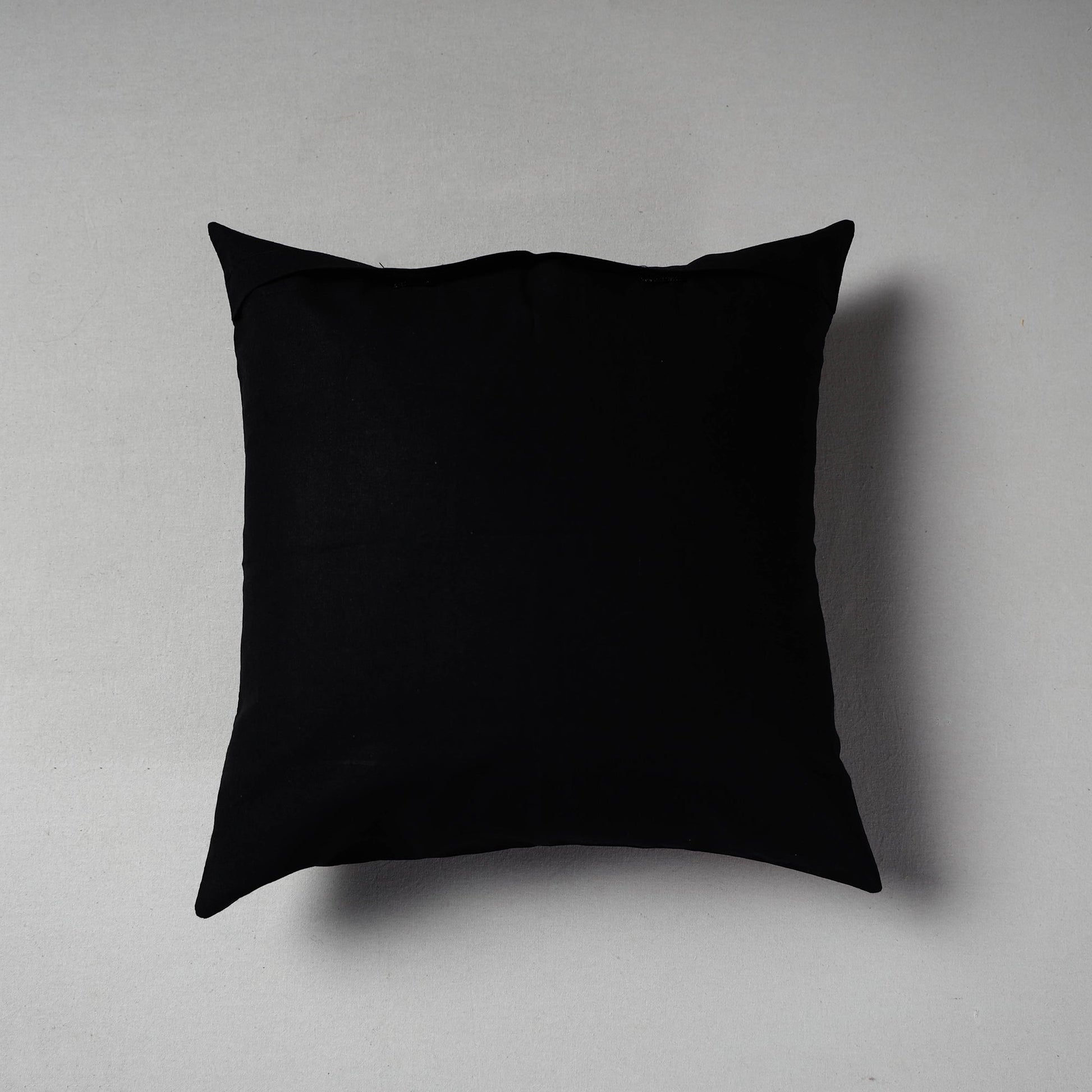 Black - Pipli Applique Work Cotton Cushion Cover (16 x 16 in)