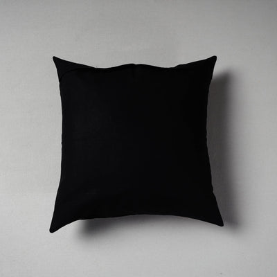 Black - Pipli Applique Work Cotton Cushion Cover (16 x 16 in)