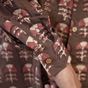 Brown - Akola Block Printing Cotton Men Full Sleeve Shirt