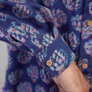 Blue - Akola Block Printing Cotton Men Full Sleeve Shirt