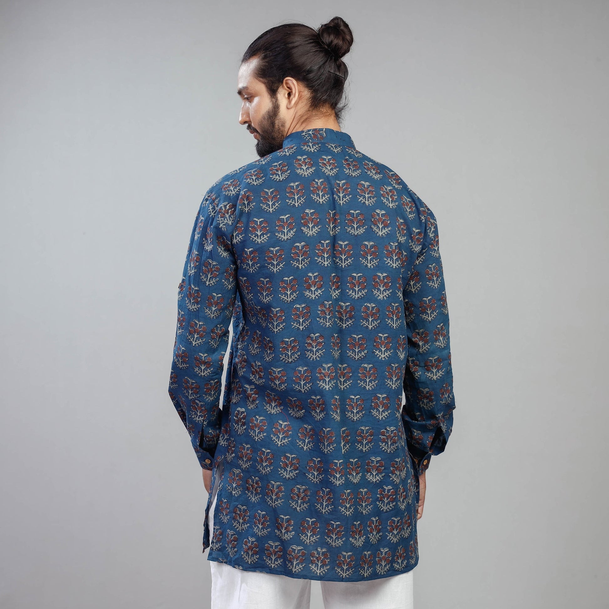Blue - Akola Block Printed Cotton Men Short Kurta