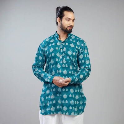 Blue - Akola Block Printed Cotton Men Short Kurta