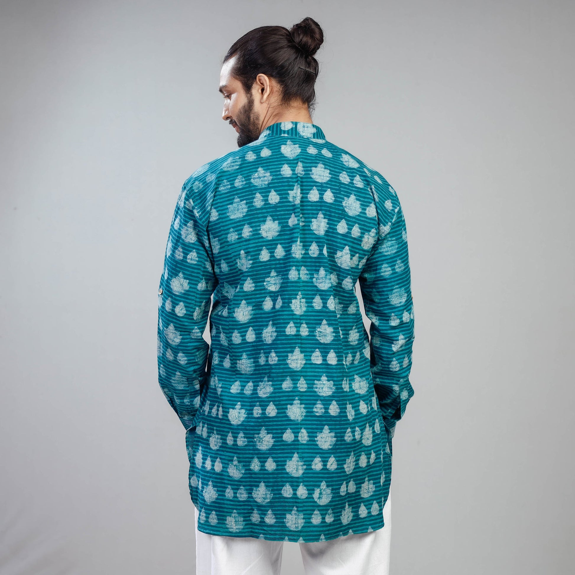 Blue - Akola Block Printed Cotton Men Short Kurta