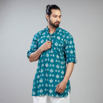 Blue - Akola Block Printed Cotton Men Short Kurta
