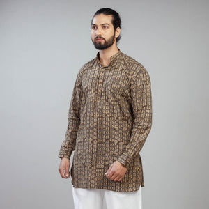 Brown - Akola Block Printed Cotton Men Short Kurta
