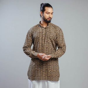 Brown - Akola Block Printed Cotton Men Short Kurta