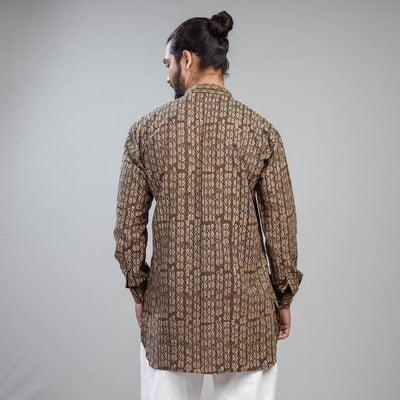 Brown - Akola Block Printed Cotton Men Short Kurta