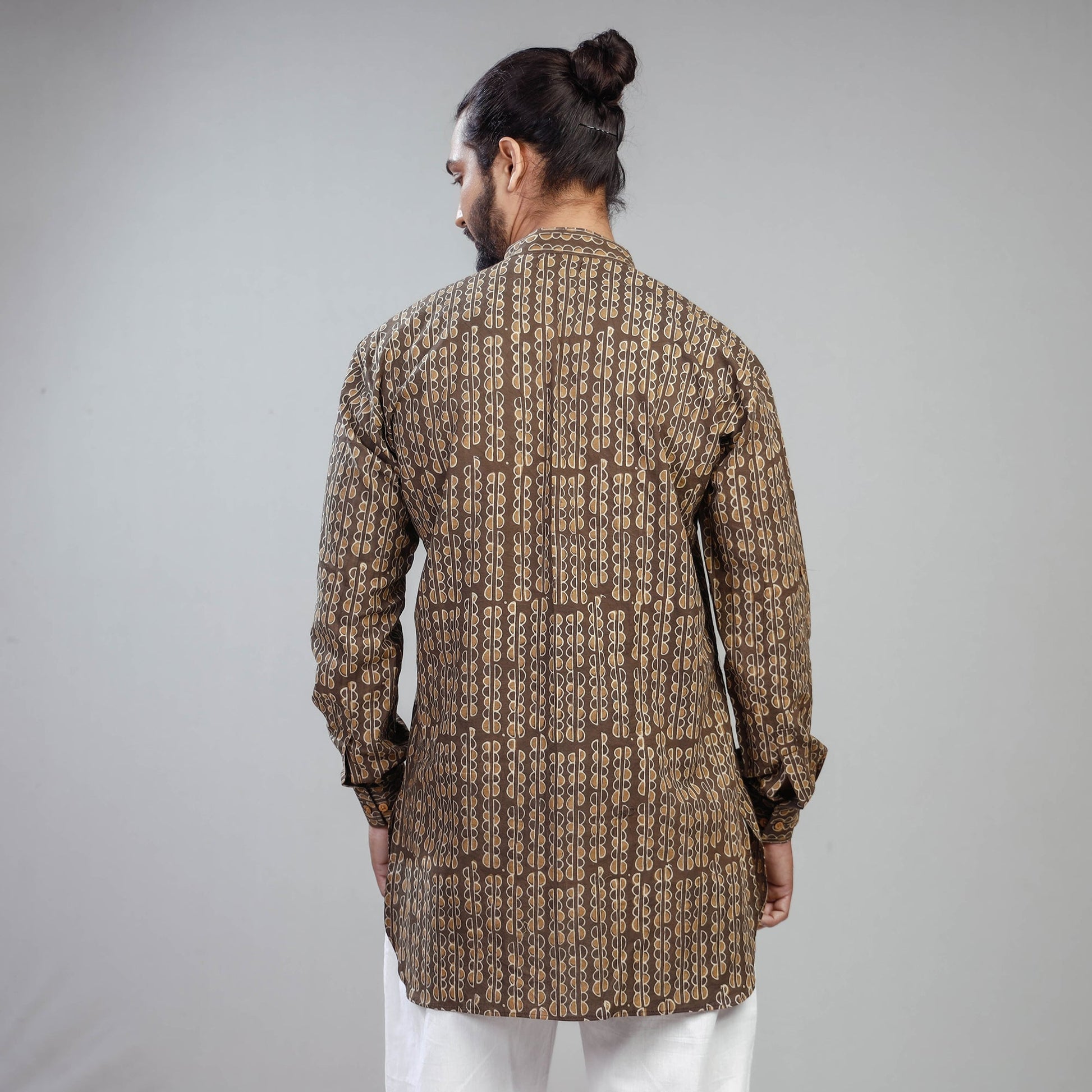 Brown - Akola Block Printed Cotton Men Short Kurta