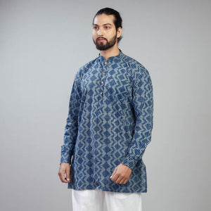 Blue - Akola Block Printed Cotton Men Short Kurta