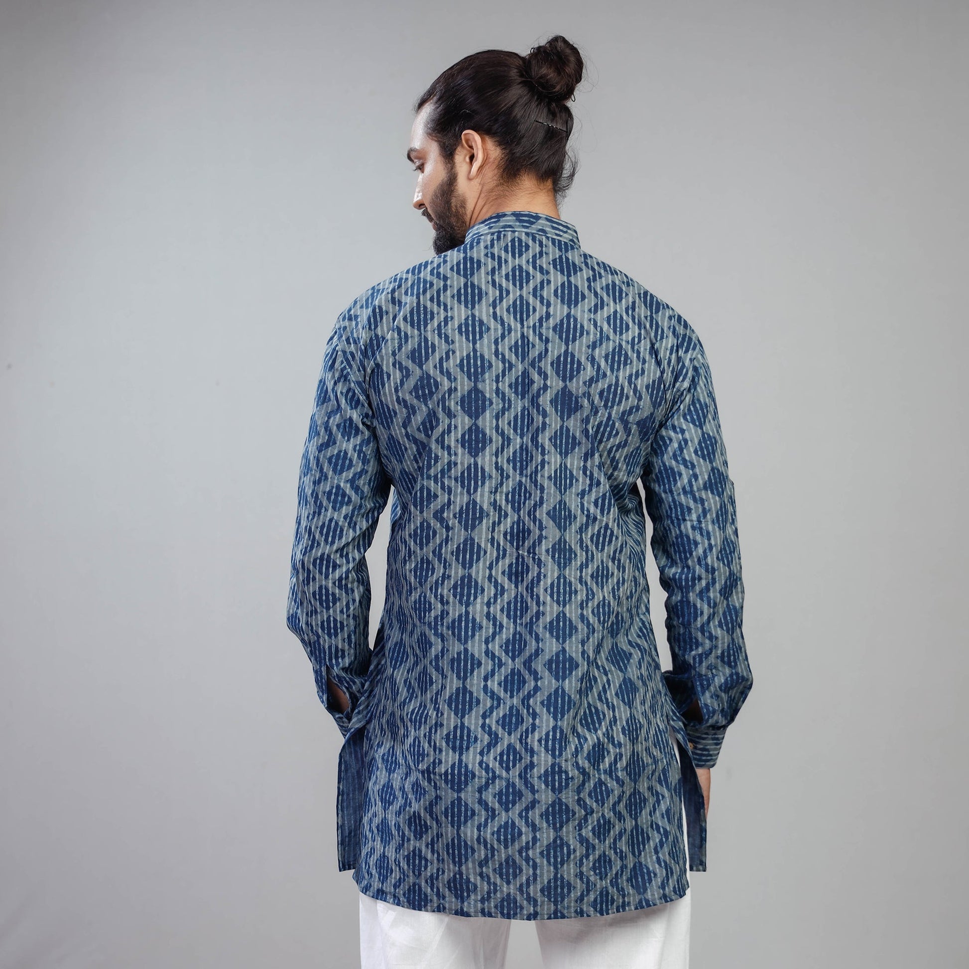 Blue - Akola Block Printed Cotton Men Short Kurta